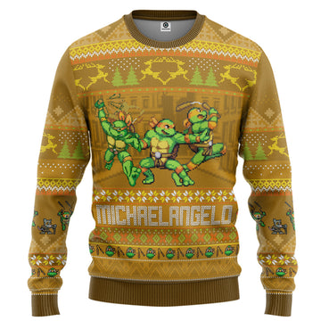 Gearhumans 3D Michelangelo Mike TMNT Ugly Christmas Style Custom Ugly Sweater