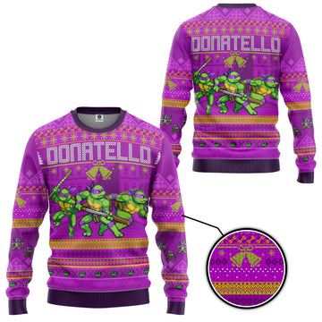 Gearhumans 3D Donatello TMNT Ugly Christmas Style Custom Ugly Sweater