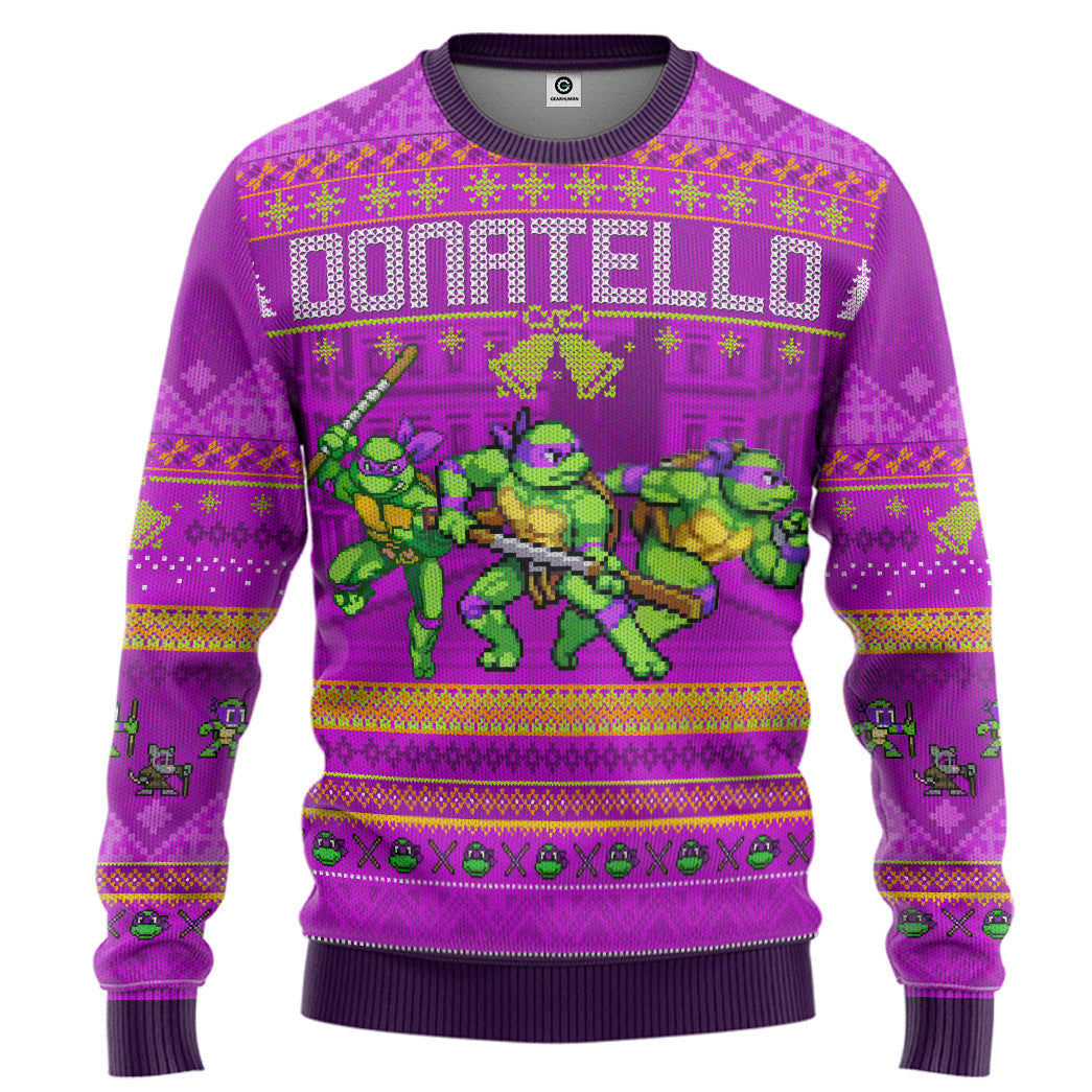 Gearhumans 3D Donatello TMNT Ugly Christmas Style Custom Ugly Sweater