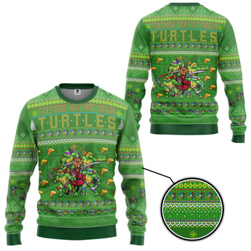 Gearhumans 3D TMNT Turtles Ugly Christmas Style Custom Ugly Sweater