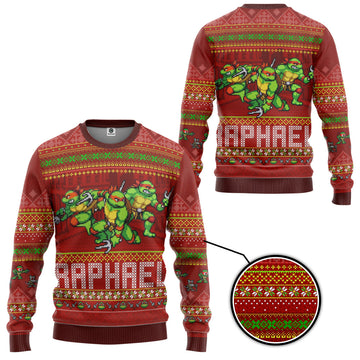 Gearhumans 3D Raphael TMNT Ugly Christmas Style Custom Ugly Sweater