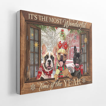 Gearhumans 3D French Bulldog Its The Most Wonderful Time Of The Year Custom Canvas