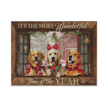 Gearhumans 3D Golden Retriever Its The Most Wonderful Time Of The Year Custom Canvas