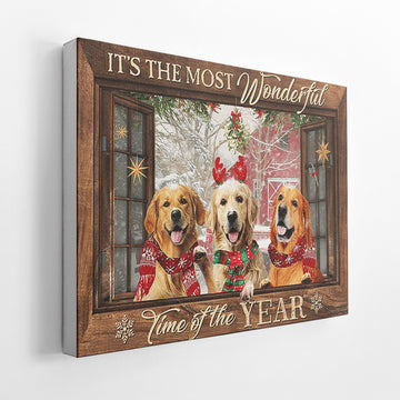 Gearhumans 3D Golden Retriever Its The Most Wonderful Time Of The Year Custom Canvas