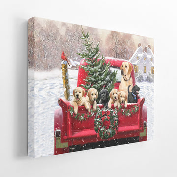 Gearhumans 3D Labrador Retriever Dogs On Red Truck Christmas Custom Canvas