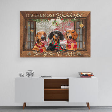 Gearhumans 3D Dachshund Its The Most Wonderful Time Of The Year Custom Canvas