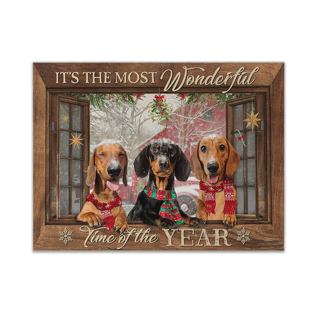 Gearhumans 3D Dachshund Its The Most Wonderful Time Of The Year Custom Canvas