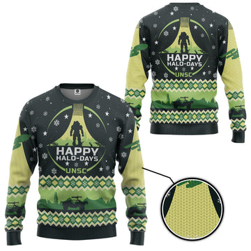 Gearhumans 3D Halo Happy Halo Days Ugly Christmas Custom Ugly Sweater