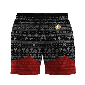 Gearhumans 3D S.T The Next Generation 1987 Red Ugly Christmas Custom Men Shorts