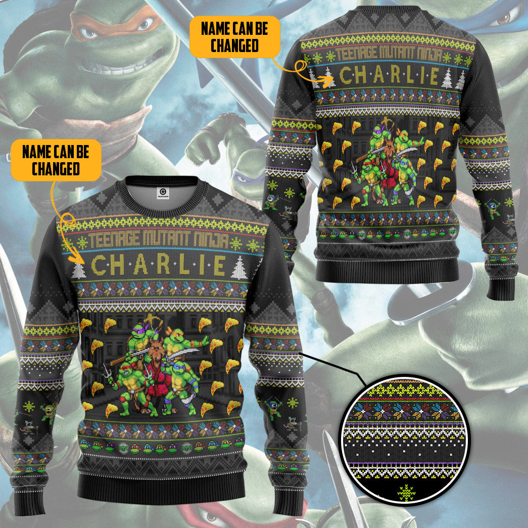 Teenage Mutant Ninja Turtles Christmas Jumper Mens Green Knitted Sweater