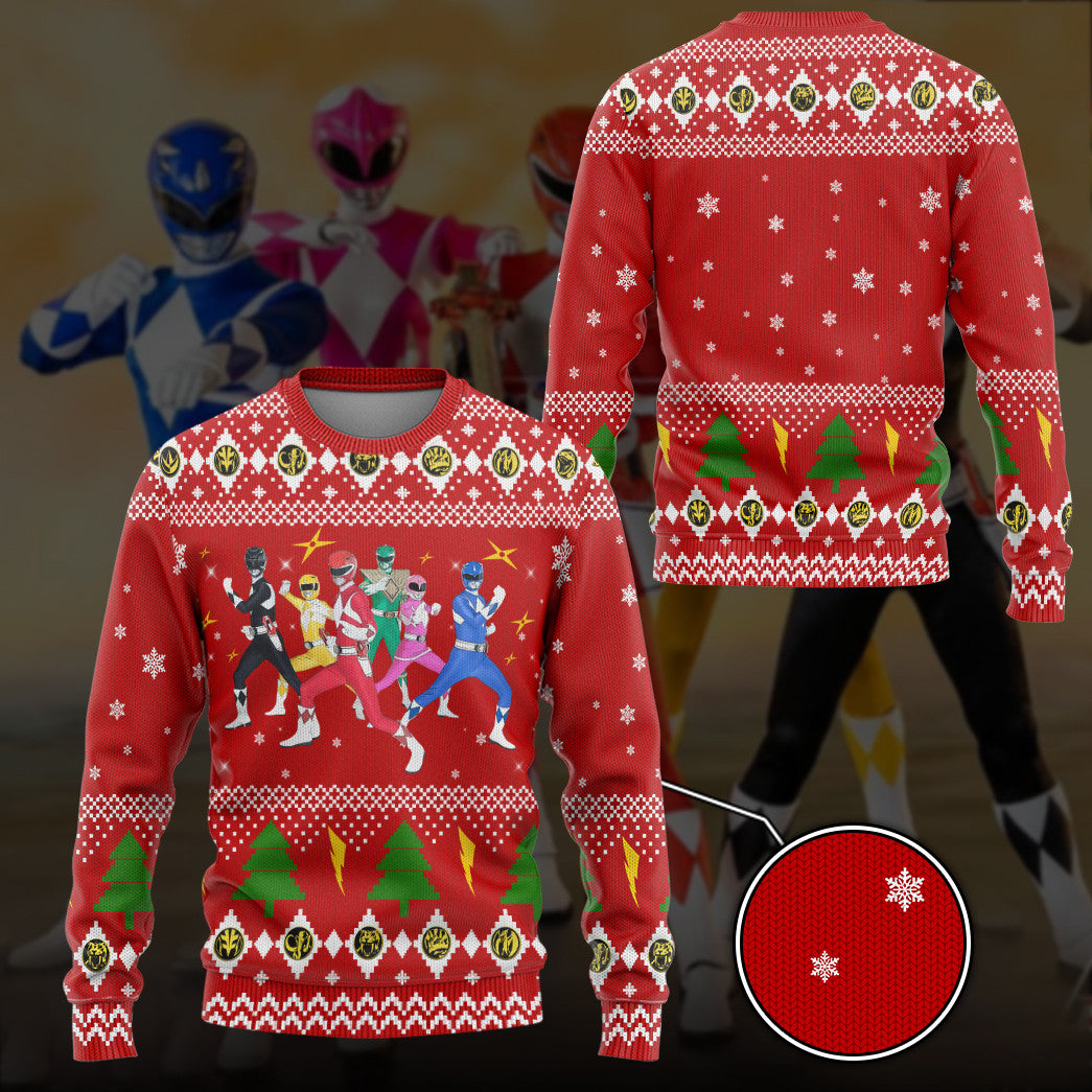 Gearhumans 3D MMPR Red Ranger Christmas Custom Ugly Sweater