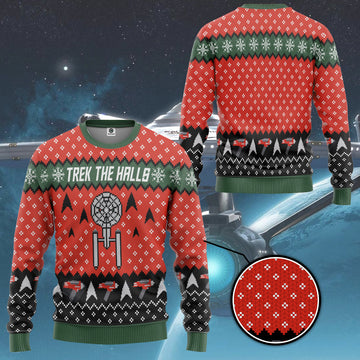 Gearhumans 3D S.T Trek The Halls Christmas Edition Custom Ugly Sweater