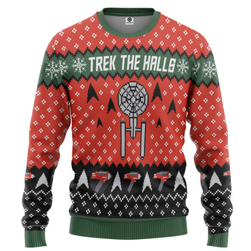 Gearhumans 3D S.T Trek The Halls Christmas Edition Custom Ugly Sweater