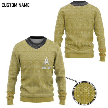 Gearhumans 3D S.T The Original Series 1966 1969 Yellow Ugly Christmas Custom Name Ugly Sweater