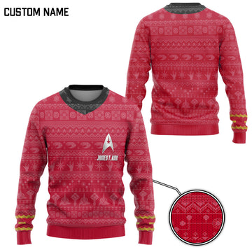 Gearhumans 3D S.T The Original Series 1966 1969 Red Ugly Christmas Custom Name Ugly Sweater
