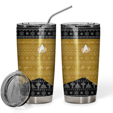 Gearhumans 3D S.T The Next Generation 1987 Yellow Ugly Christmas Custom Design Vacuum Insulated Tumblers