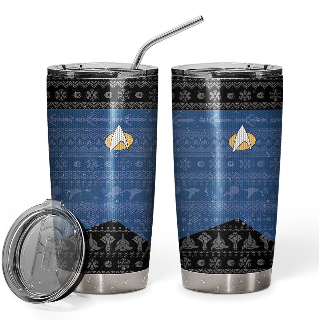 Gearhumans 3D S.T The Next Generation 1987 Blue Ugly Christmas Custom Design Vacuum Insulated Tumblers