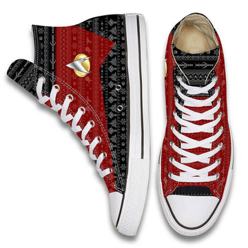 Gearhumans 3D S.T The Next Generation 1987 Red Ugly Christmas Custom High Top Converse Shoes