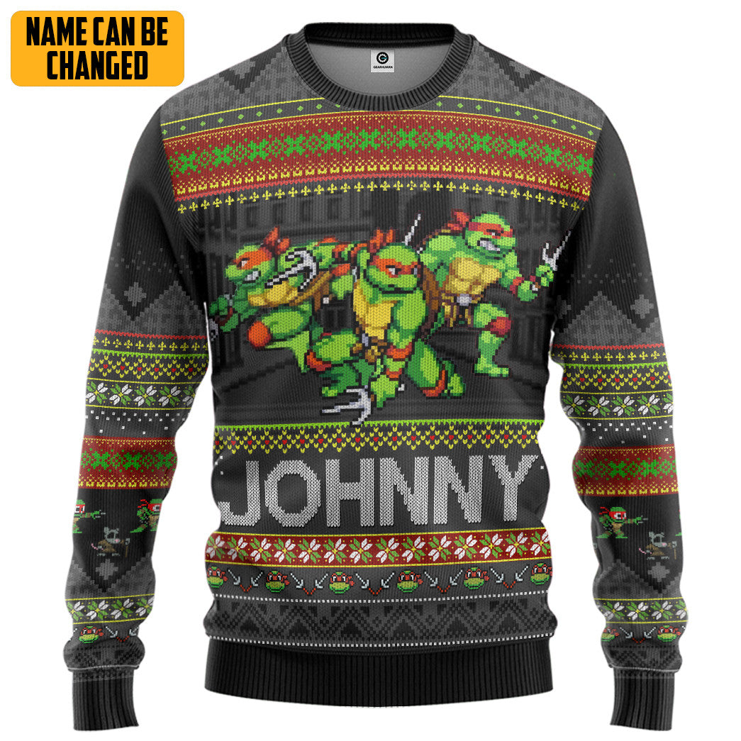 Gearhumans 3D Raphael TMNT Ugly Christmas New Style Custom Name Ugly Sweater
