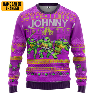 Gearhumans 3D Donatello TMNT Ugly Christmas New Style Custom Name Ugly Sweater