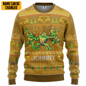 Gearhumans 3D Michelangelo Mike TMNT Ugly Christmas New Style Custom Name Ugly Sweater