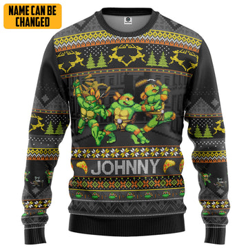 Gearhumans 3D Michelangelo Mike TMNT Ugly Christmas New Style Custom Name Ugly Sweater
