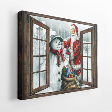 Gearhumans 3D Joyful Santa and Snowman Christmas Custom Canvas