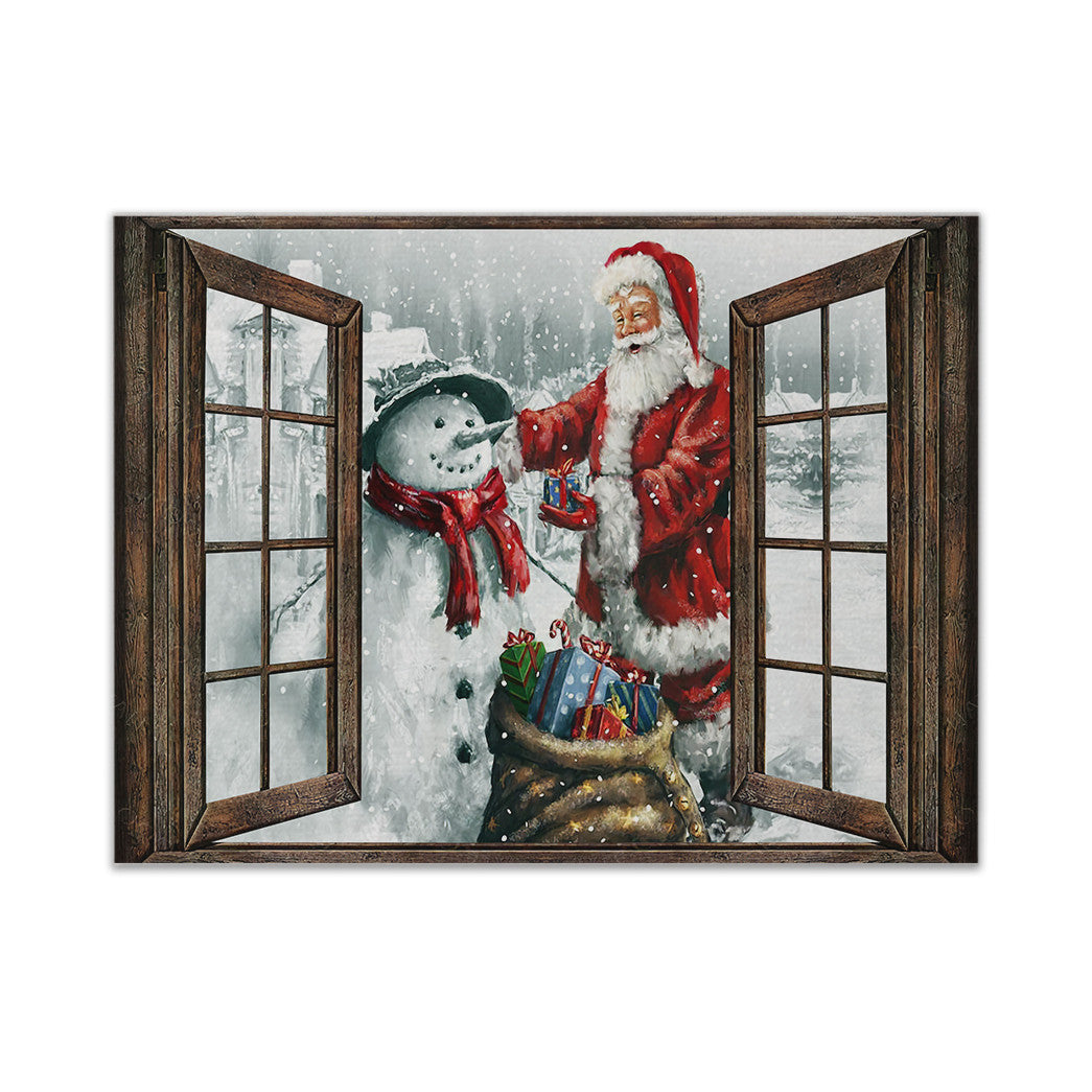 Gearhumans 3D Joyful Santa and Snowman Christmas Custom Canvas