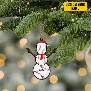 Gearhumans 3D Christmas Baseball Balls Santa Snowman Custom Name Ornament
