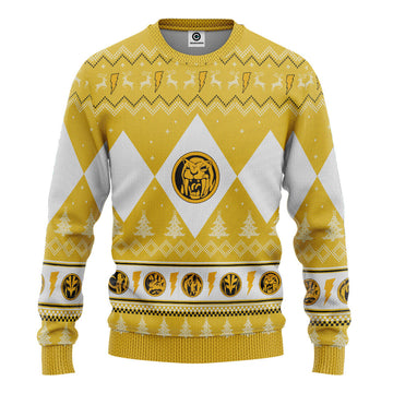 Gearhumans 3D Mighty Morphin Yellow Ranger Christmas Custom Ugly Sweater