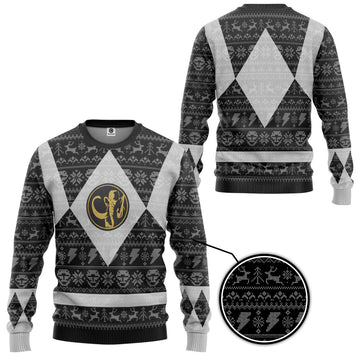 Gearhumans 3D Power Ranger Mighty Morphin Black Power Ranger Ugly Christmas Limited Edition Custom Ugly Sweater