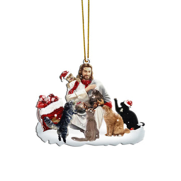 Gearhumans 3D Jesus And Cats Christmas Custom Ornament