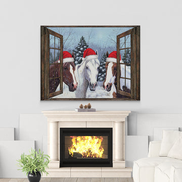 Gearhumans 3D Christmas Horse Barn Farmhouse Custom Canvas