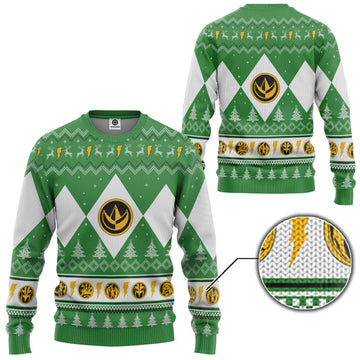 Gearhumans 3D Mighty Morphin Green Ranger Christmas Custom Ugly Sweater