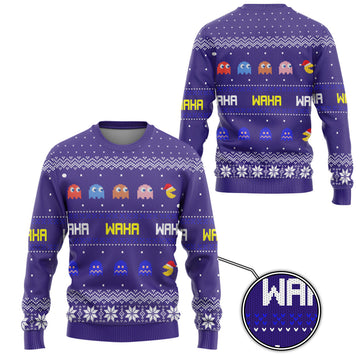 Gearhumans 3D PacMan Waka waka Ugly Christmas Custom Ugly Sweater