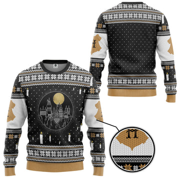 Gearhumans 3D H.P Hogwarts Castle Candles Ugly Christmas Custom Ugly Sweater