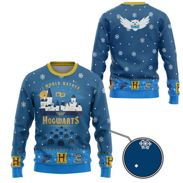 Gearhumans 3D H.P Would Rather Be At Hogwarts Ugly Christmas Custom Ugly Sweater