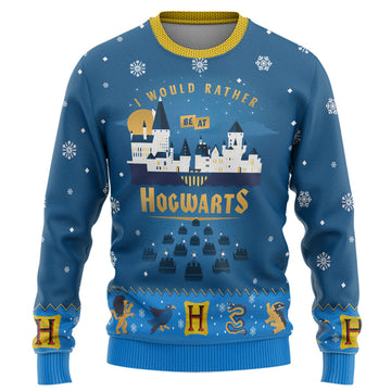 Gearhumans 3D H.P Would Rather Be At Hogwarts Ugly Christmas Custom Ugly Sweater