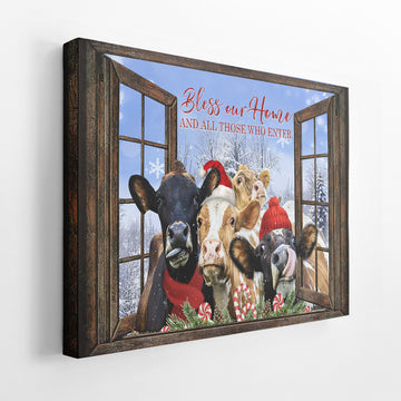 Gearhumans 3D Farmhouse Cow Christmas Bless Our Home And All Those Who Enter Custom Canvas