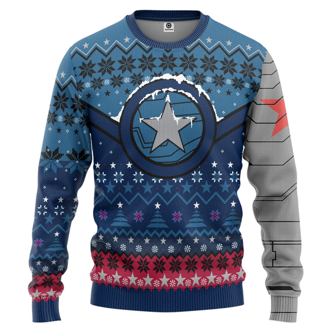 Gearhumans 3D Winter Soldier Star Of Bucky Christmas Custom Ugly Sweat