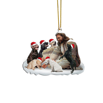 Gearhumans 3D Jesus Surrounded By Labrador Dogs Christmas Custom Ornament