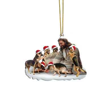 Gearhumans 3D Jesus Surrounded By German Shepherd Dogs Christmas Custom Ornament