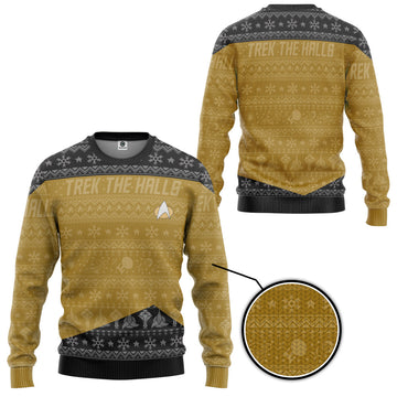 Gearhumans 3D S.T The Next Generation 1987 Yellow Ugly Christmas Ver 2 Custom Ugly Sweater