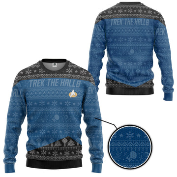Gearhumans 3D S.T The Next Generation 1987 Blue Ugly Christmas Ver 2 Custom Ugly Sweater