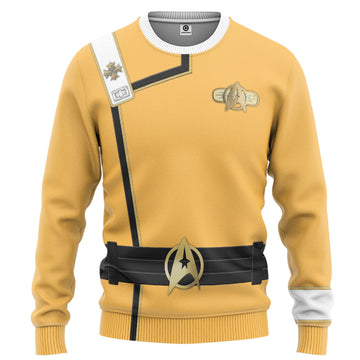 Gearhumans 3D S.T Wrath of Khan Starfleet Yellow Uniform Custom Ugly Sweater