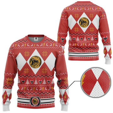 Gearhumans 3D MMPR Red Ranger Christmas Custom Ugly Sweater