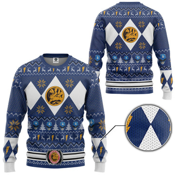 Gearhumans 3D MMPR Blue Ranger Christmas Custom Ugly Sweater