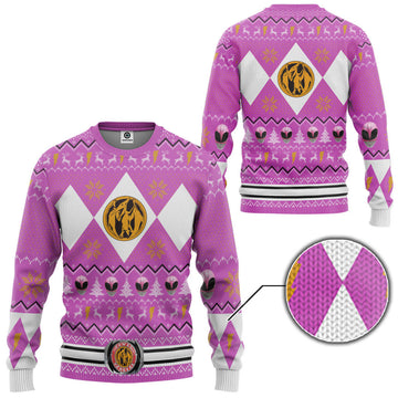 Gearhumans 3D MMPR Pink Ranger Christmas Custom Ugly Sweater