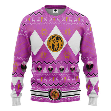 Gearhumans 3D MMPR Pink Ranger Christmas Custom Ugly Sweater