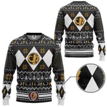 Gearhumans 3D MMPR Black Ranger Christmas Custom Ugly Sweater